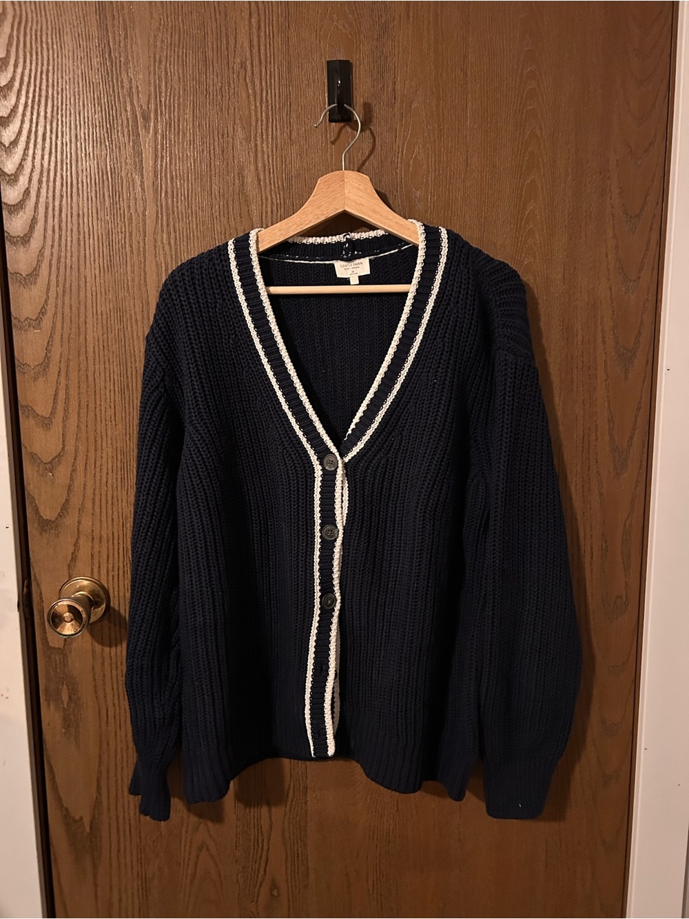 Gentle Fawn Navy V-Neck Cardigan with White Trim
